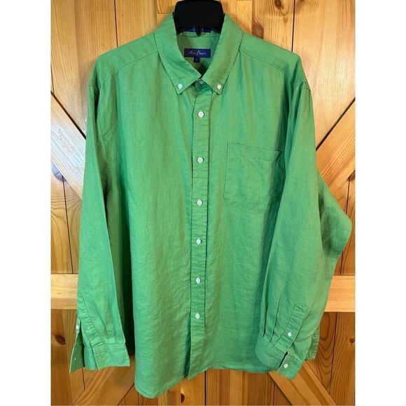 Alan Flusser Green Linen Button Up Shirt Mens XL Long Sleeve Pocket (0375) - Picture 1 of 5